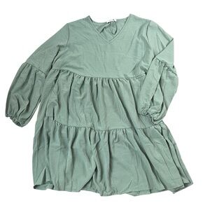 Woman’s Chic Sage Green Midi Dress Layered Babydoll Boho Flowy 2XL